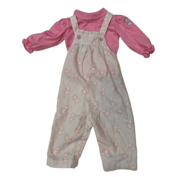 Other - Vintage Health Tex pink outfit long sleeve shirt cat pattern overalls Girls 18mo